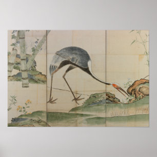 Kranen, pijnbomen en bamboe poster