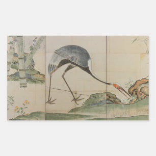 Kranen, pijnbomen en bamboe rechthoekige sticker