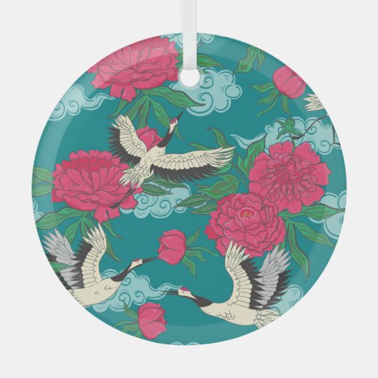 Kranen Pioenrozen:  bloemafbeeldingen Glas Ornament (Voorkant)
