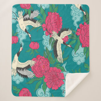 Kranen Pioenrozen:  bloemafbeeldingen Sherpa Deken