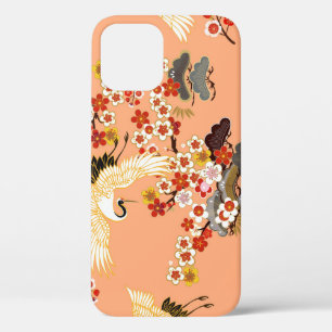 Kranen, sakura, kleurrijk, bloemig, cantaloupe. iPhone 12 hoesje