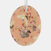 Kranen, sakura, kleurrijk, bloemig, cantaloupe. glas ornament (Voorkant Rechts)