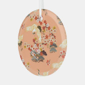 Kranen, sakura, kleurrijk, bloemig, cantaloupe. glas ornament (Voorkant links)