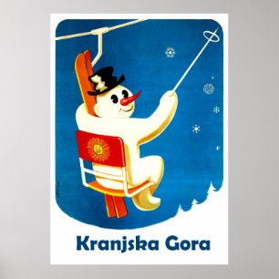 Kranjska Gora, Slovenië, Sneeuwpop op de skelift Poster