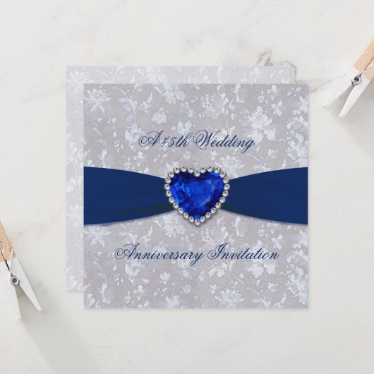 Krans Bold Damask 45th Anniversary Uitnodigingskaa Kaart (Voorkant / Achterkant in situ)