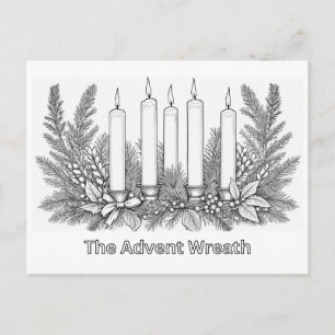 Krans en kaarsen advent kleurplaat feestdagenkaart