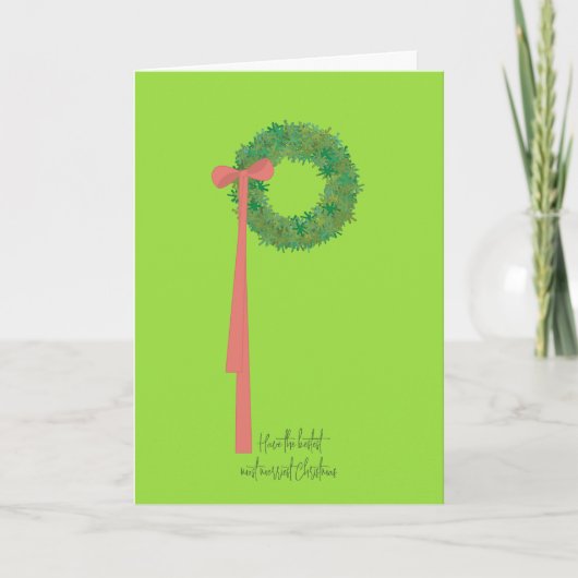 Krans en lint kerstkaart kaart (Voorkant)