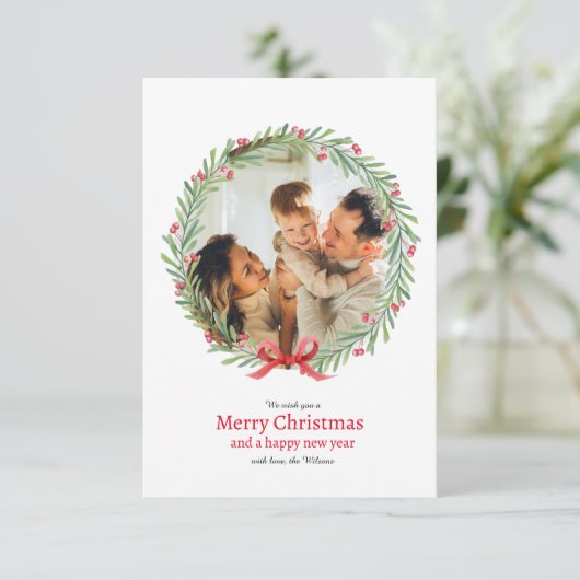 Krans Foto Kerstmis Vakantie Groet Kaart (Staand voorkant)