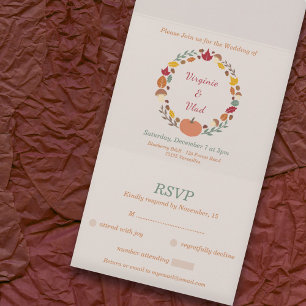 Krans & Herfst RSVP Bruiloft Alles in Een Uitnodig All In One Uitnodiging