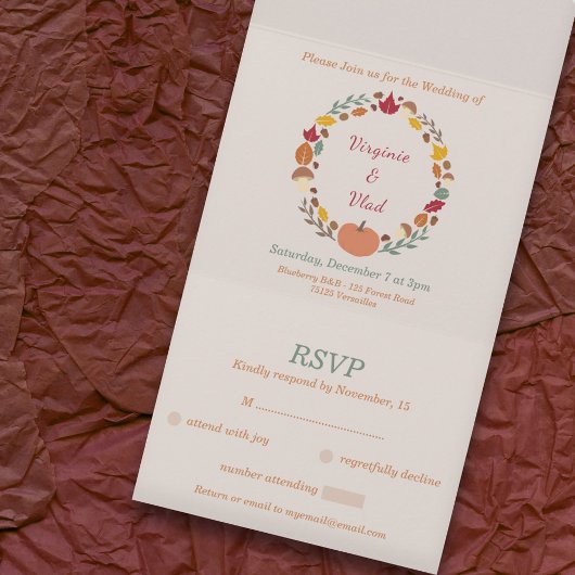 Krans & Herfst RSVP Bruiloft Alles in Een Uitnodig All In One Uitnodiging