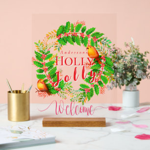 Krans Holly Jolly Family White Acryl Bord