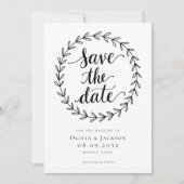 Krans kalligrafie foto bruiloft save the date (Voorkant)