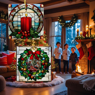 Krans Kerst Kaars Nep Gebrandschilderd Glas Keramisch Ornament