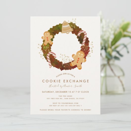 Krans Kerstmis Cookie Exchange Party uitnodiging (Staand voorkant)