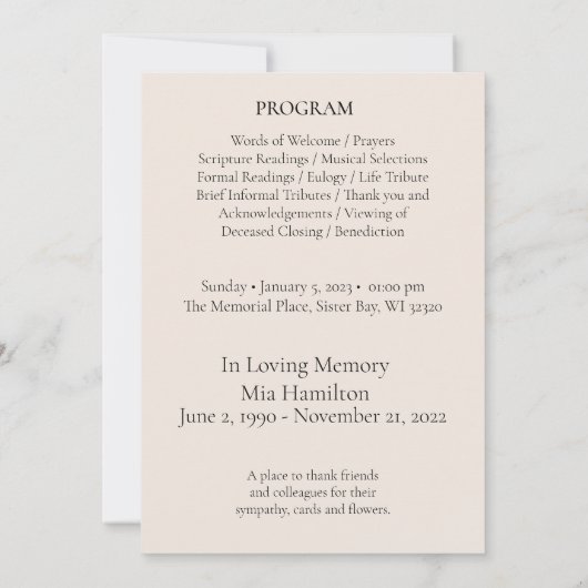 Krans Magnolia Elegant Begrafenisprogramma Kaart (Achterkant)