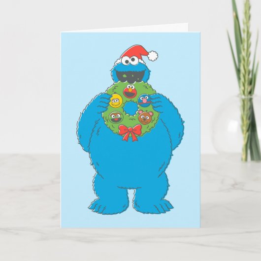 Krans met Cookie Monster voor Kerstmis in vintage  Kaart (Voorkant)