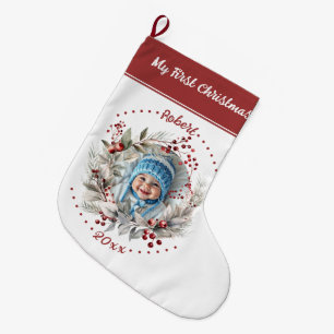 Krans met groen Baby's eerste kerstfoto Grote Kerstsok