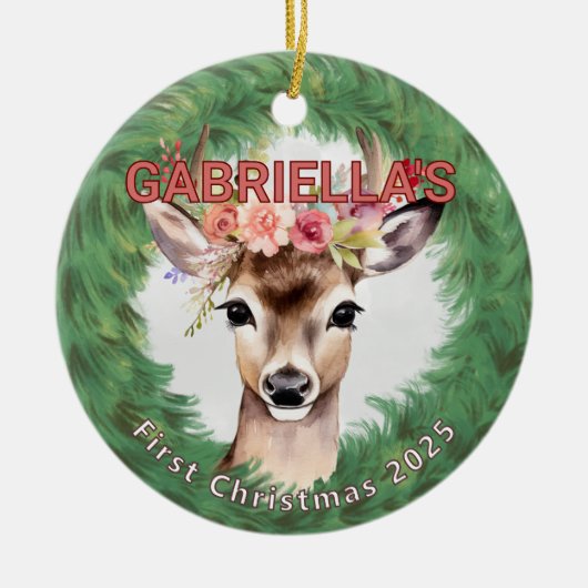 krans met hertenbloem keramisch ornament (Voorkant)