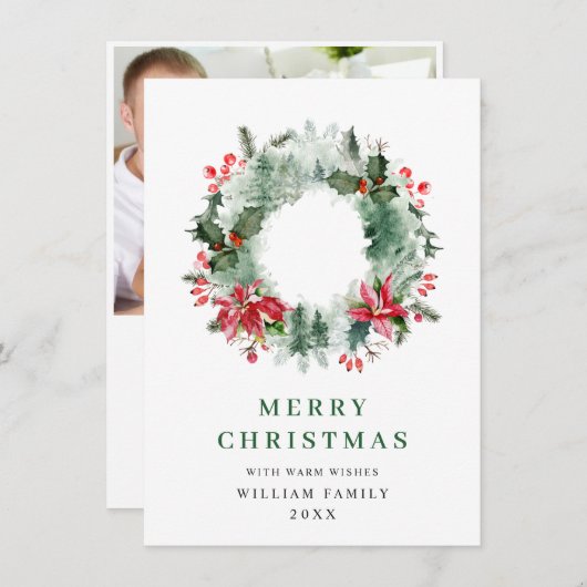 Krans met hulstbessen Kerstgroet Feestdagenkaart (Voorkant / Achterkant)