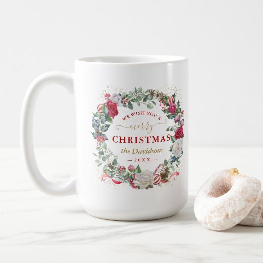 Krans met Kerstgroet Monogram   Koffiemok (Met donut)