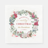 Krans met monogram 'We wensen u een prettig kerstf Servet (Voorkant)