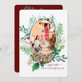 Krans met rode kerstholbessen en dennenappels met feestdagenkaart (Voorkant / Achterkant)