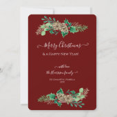 Krans met rode kerstholbessen en dennenappels met feestdagenkaart (Achterkant)