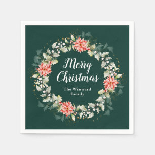 Krans met rode poinsettia Kerstmis Servet