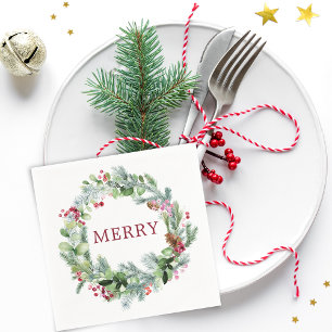 Krans met wintergroen Merry papier Servet