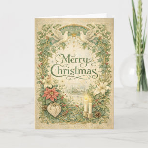 Krans met witte duiven voor Kerstmis in vintage st Feestdagen Kaart