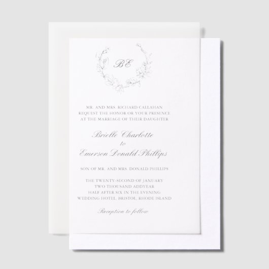 Krans Monogram Elegant Trouwen Vellum Uitnodigingen (Offset)