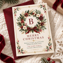 Krans Monogram Kerstkaart Burgundy