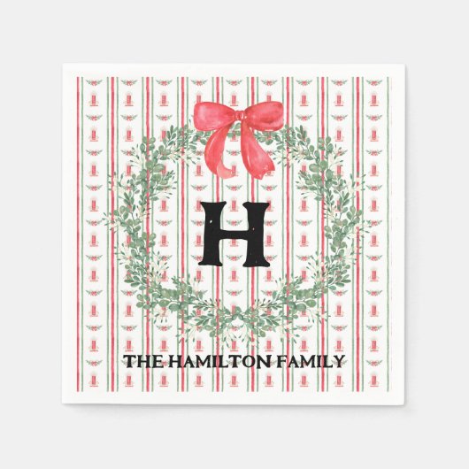 Krans Monogram Vakantie Gepersonaliseerd Servet (Voorkant)