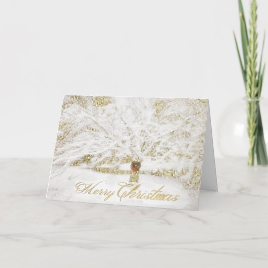 Krans op besneeuwde boom feestdagen kaart (Voorkant)