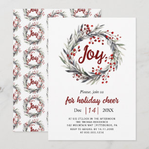 Krans, rode bessen en verlaat Joy Christmas party Kaart
