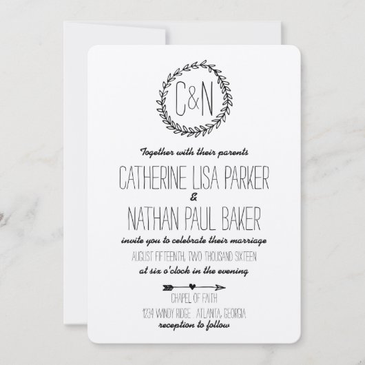 Krans Rustic Kraft bruiloft uitnodiging (Voorkant)