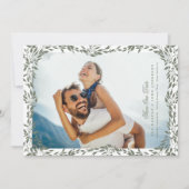 Krans Sage Groen Lijst Foto QR CODE Bruiloft Save The Date (Voorkant)