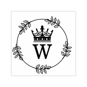 Krans van bladeren kroon met enkele initiaal monog  zelfinktende stempel