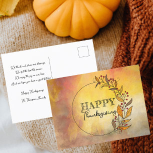 Krans van doedelbladeren en bessen Thanksgiving Feestdagenkaart