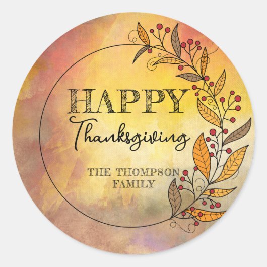Krans van doedelbladeren en bessen Thanksgiving Ronde Sticker (Voorkant)