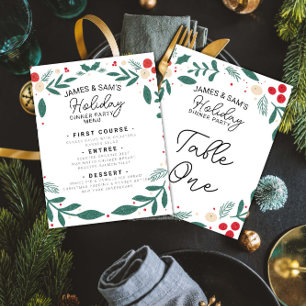 Krans van hulst kerstmenu & tafelkaart feestdagenkaart