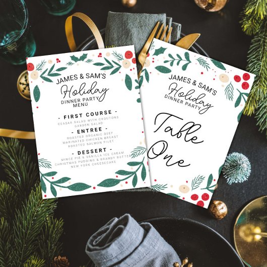 Krans van hulst kerstmenu & tafelkaart feestdagenkaart