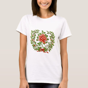 Krans van oude rode rozen bloemschilderkunst voor t-shirt