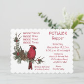 Krans van rode kardinaal Kerst Pot Luck-diner Kaart (Staand voorkant)