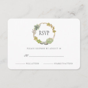 Krans van vetplanten, twijgen en stenen RSVP Kaartje