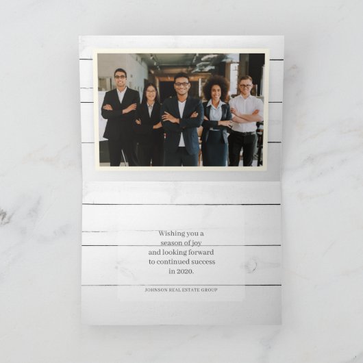 Krans van vreugde en gebladerte op hout | Vakantie Kaart (Binnen)