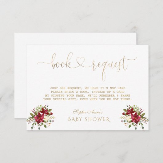 Krans Waterverf Poinsettia Goud Baby Shower Informatiekaartje (Voorkant / Achterkant)