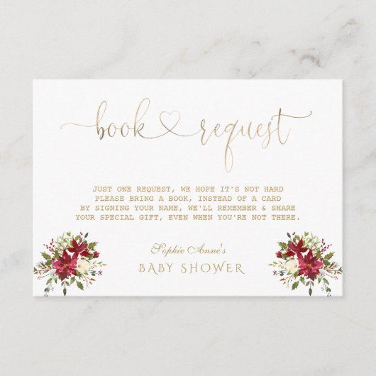 Krans Waterverf Poinsettia Goud Baby Shower Informatiekaartje (Voorkant)