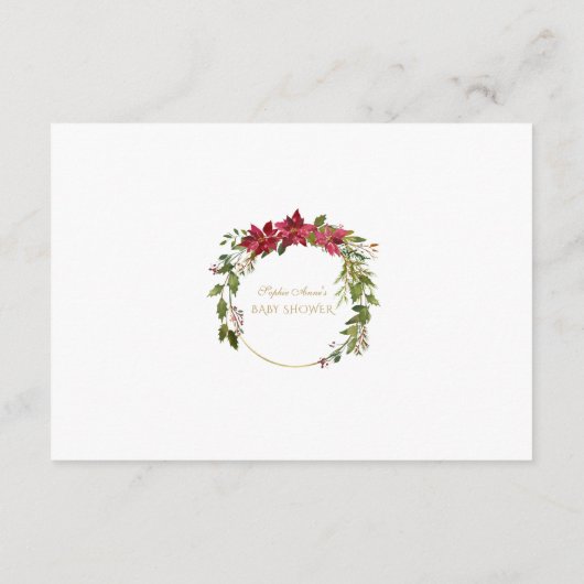 Krans Waterverf Poinsettia Goud Baby Shower Informatiekaartje (Achterkant)