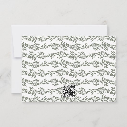 Krans Witte Wijze Groene Elegante Huwelijk QR CODE RSVP Kaartje (Achterkant)